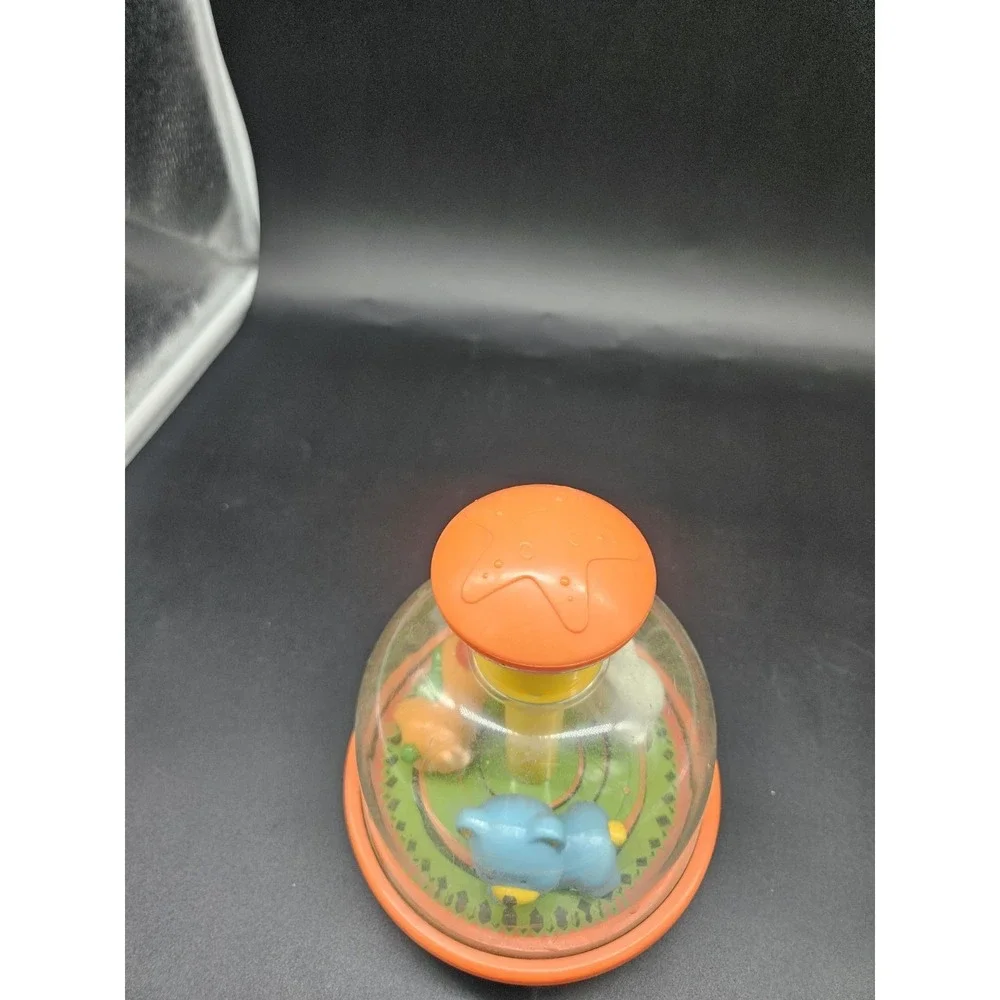 Vintage Push And Spin Toddler Toy Carousel Bear Dog Rabbit Spinner